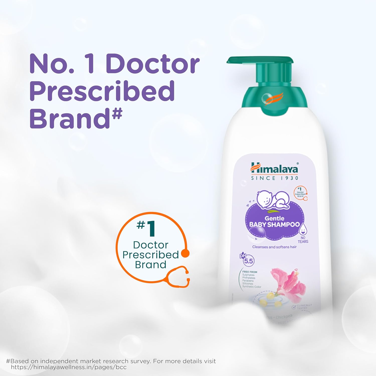 Himalaya Gentle Baby Shampoo bottle with branding and product details on a light gray background