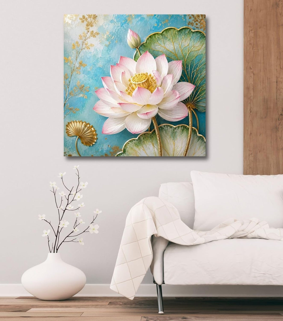 Lotus Flower Painting for Wall Vastu (15+ DESIGNS) Framed Lotus Canvas Painting for Living Room, Bedroom | Nature Floral Wall Art with Multiple Design Variations (3D View Pink Lotus, 18x18 Inch, Framed)