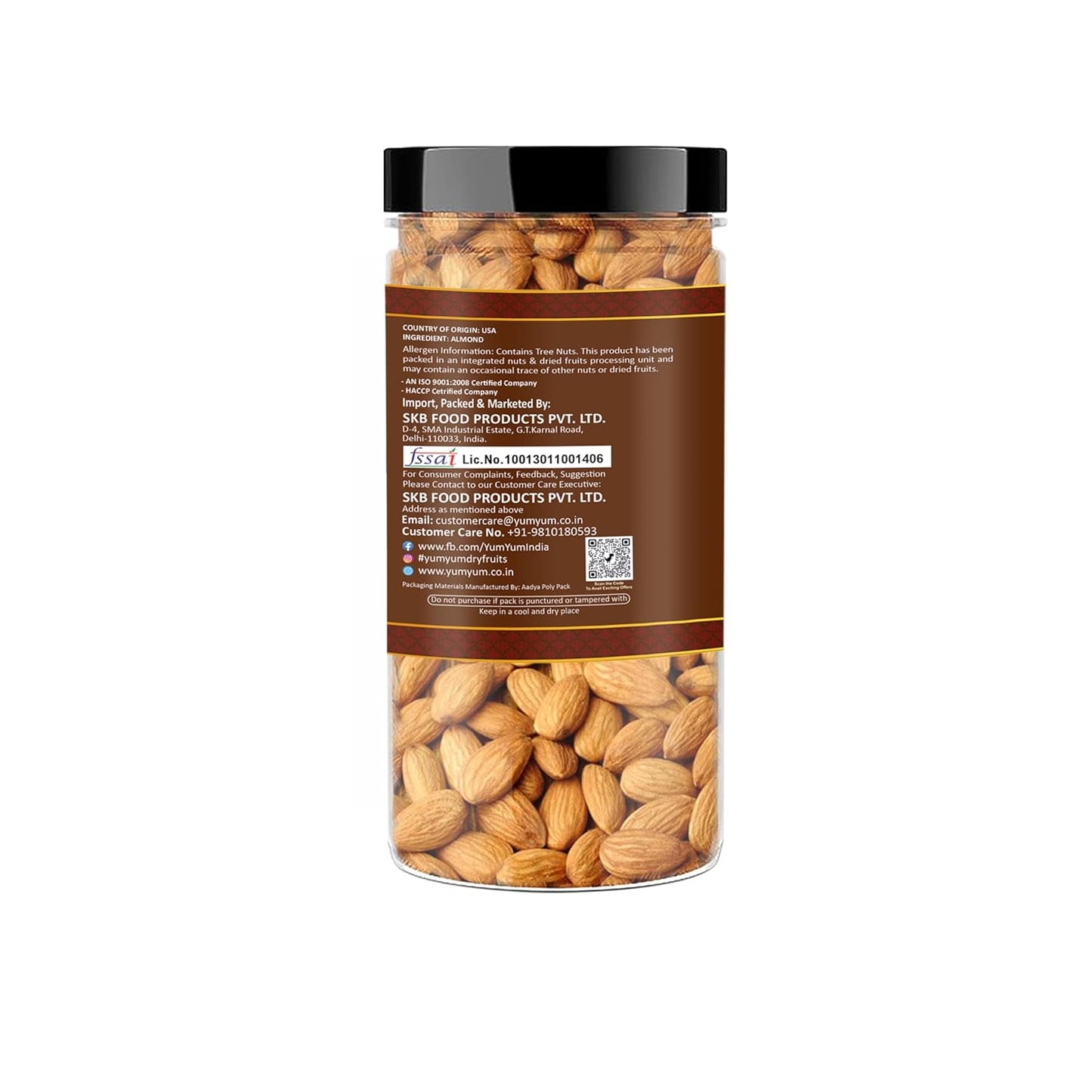 YUM YUM Pure California Almonds/Badam Whole, 500g, Real Nuts, High in Fiber, Badam Giri, Rich in Protein, Magnesium, Phosphorus and Dietary Fibre, Nuts & Dry Fruits