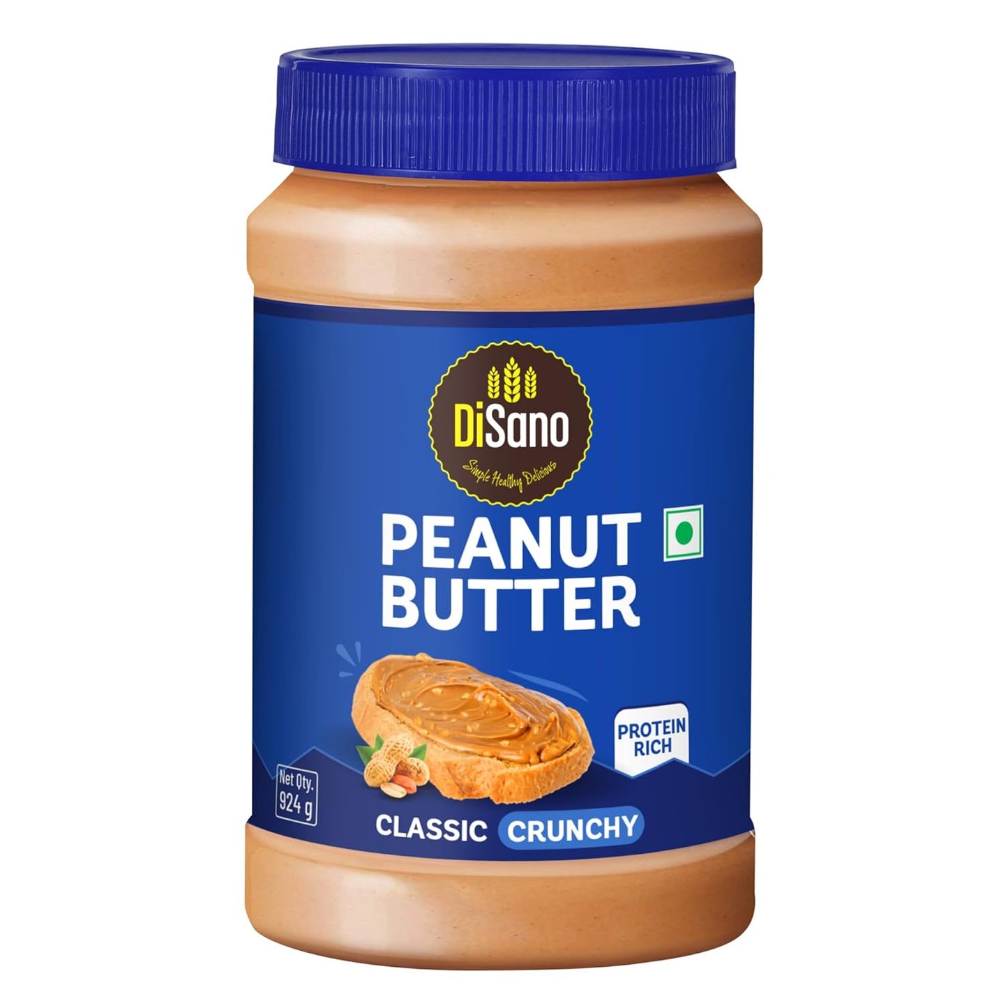 DiSano Classic Peanut Butter Crunchy, 924g, 25g Protein, Roasted Peanuts, Ideal for Pre & Post-Workout, Healthy Spread for Breakfast & Snacking
