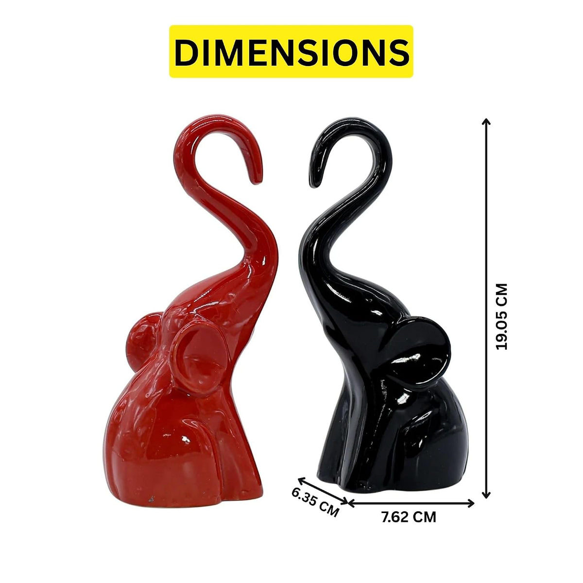 CraftVatika Home Décor Elephant Couple Showpiece Statue for Good Luck Fengshui, Decorative Items Figurine for Home Decoration Living Room Bedroom Housewarming Wedding Gift (Set of 2, Red & Black)