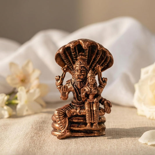Pure Copper Narasimha Lakshmi (Laxmi) Murti | Handcrafted Copper Idol for Pooja Room, Vastu Decor | Traditional & Auspicious Religious Hindu God Showpiece & Gift Item | 112gm (5.5x4 cm)