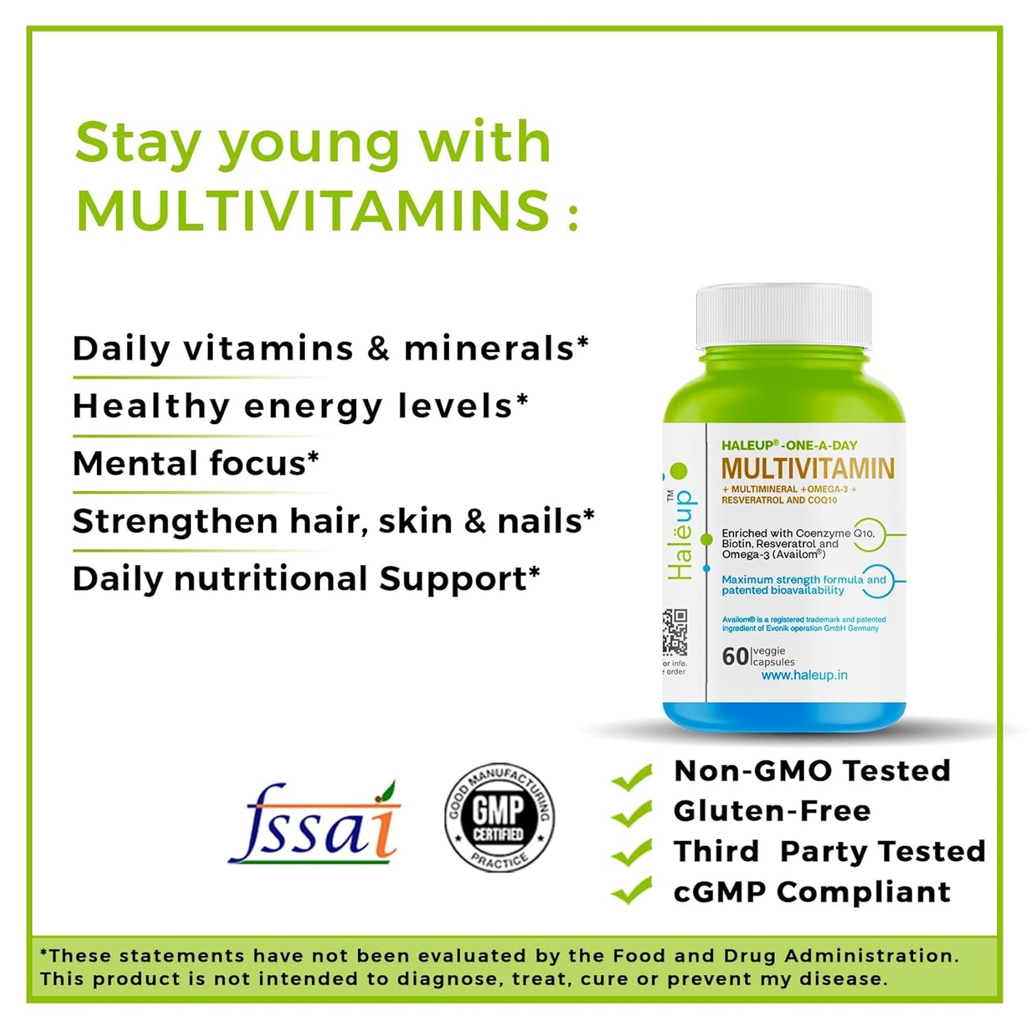 Haleup Multivitamins capsules for Women & Men - 120 CAPSULES, Multivitamin & Multimineral Supplements with Omega-3, Resveratrol, Coenzyme Q10 & Biotin