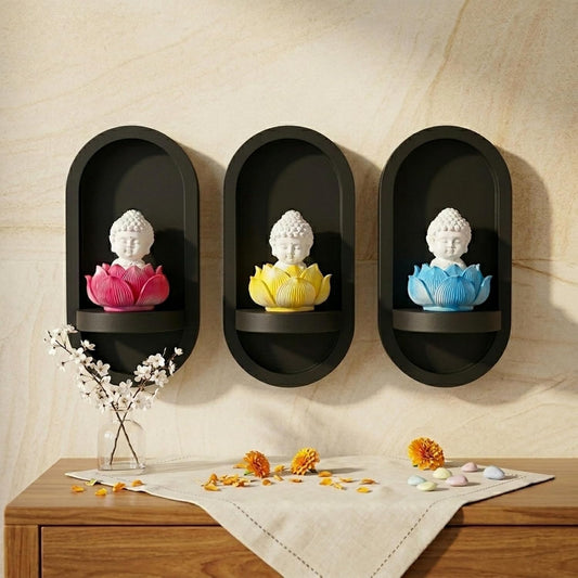 eCraftIndia Set of 3 White Lord Buddha Idols in Lotus Base | Baby Buddha Statues for Car Dashboard Office Home Decor | Gift for Diwali Housewarming Birthday