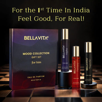 Bellavita mood collection gift set for men on a dark background