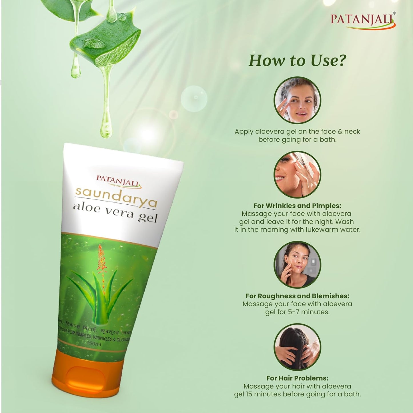 Patanjali Saundarya Aloe Vera Gel For Healthy, Hydrated & Glowing Skin 150ml