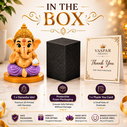 VASPAR Cute Baby Ganesha Idol for Car Dashboard | Premium Lord Ganesh Murti | Mini Ganpati Statue for Home Decor, Office Desk & Pooja Room | Spiritual Gift | Lavender