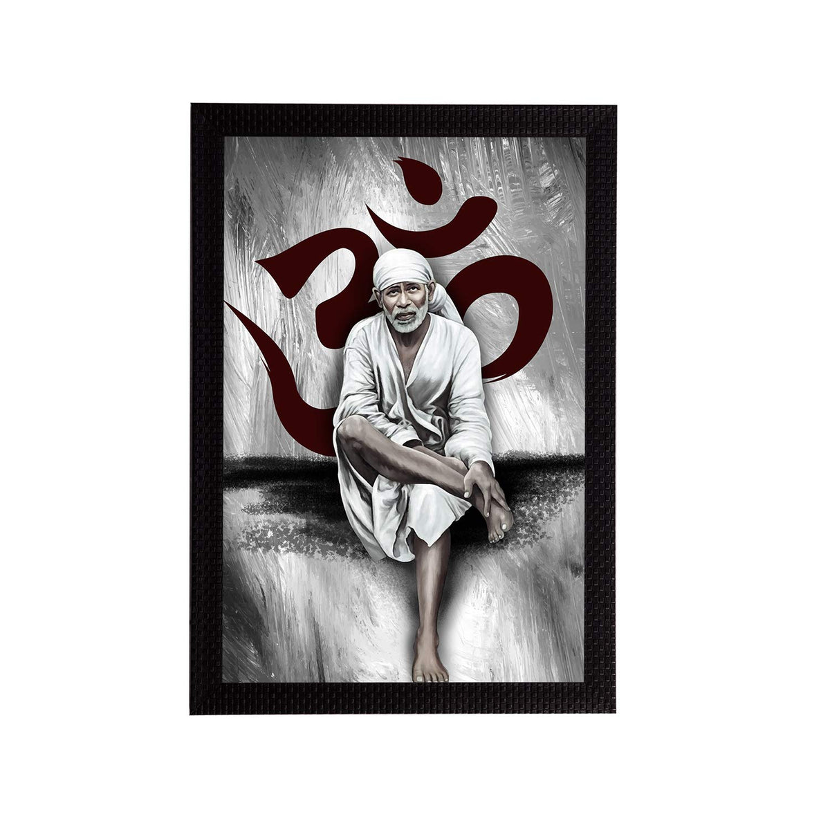Wood Sai Baba Satin Matt Texture Uv Art Painting(Grey), 9.84 Inch