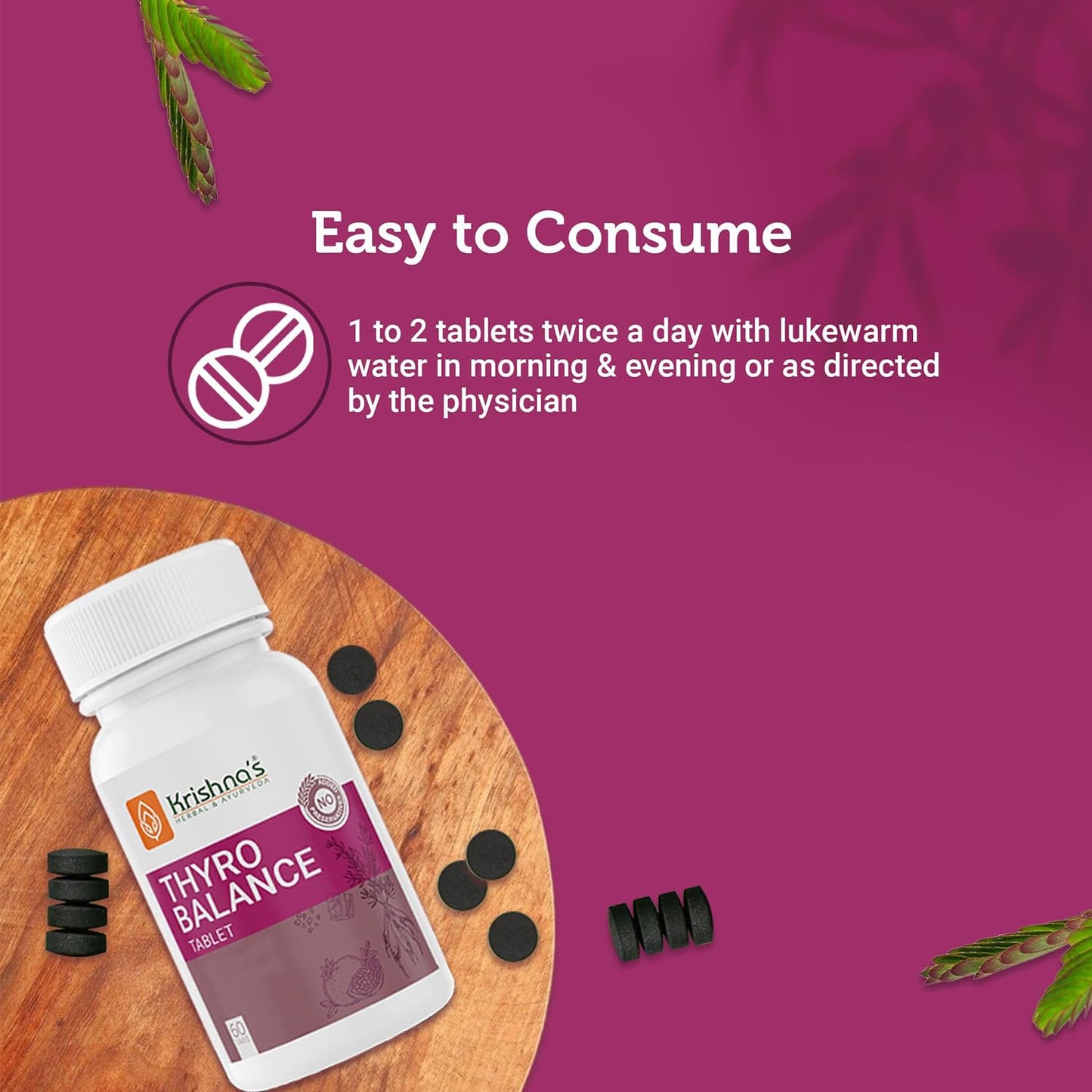 Krishna's Thyro Balance Tablets – Herbal & Non-GMO Formula - 60 Tablet (Pack of 1)