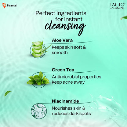 Lacto Calamine Micellar Water Make Up Remover Liquid | 100ml | With Aloe Vera, Green Tea & Niacinamide | Cleansing Water For Face That Removes Make-Up, Excess Oil & Impurities | Alcohol Free