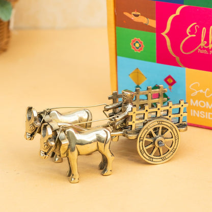 100% Pure Brass Bullock Cart with Gift Box | Decorative Showpiece for Home Decor New Home Item | Indian Souvenir Gift for Foreigners Housewarming Grah Pravesh Wedding Diwali Gift