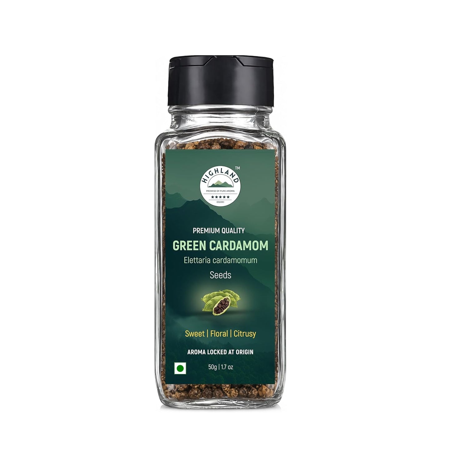 HIGHLAND Spices | Premium Green Cardamom (Elaichi) Seeds | 50g | 100% Natural, Fresh & Pure | Aroma-Locked at Origin | No Added Colours or Preservatives | Natural Mouth Freshener | Choti Ilachi Dana for Gourmet Cooking & Wellness | 50g