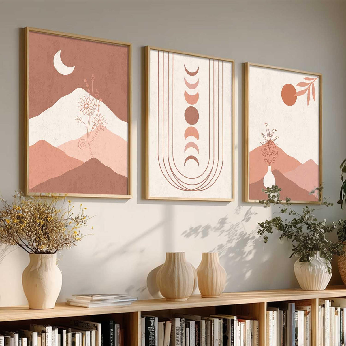 Boho Art Home Decoration Painting Paintings With Frame For Living Room Bed Room Hotel Wall Decor Digital Reprint Set of 3 (13x17 inch)