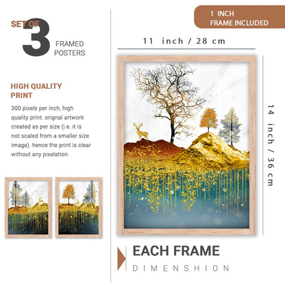 Modern Wall Art framed Painting for Wall Decoration - Wall Paintings for Living Room, Bedroom - Big Size Wall Painting Set of 3 (Art 5, 10x13 inch)