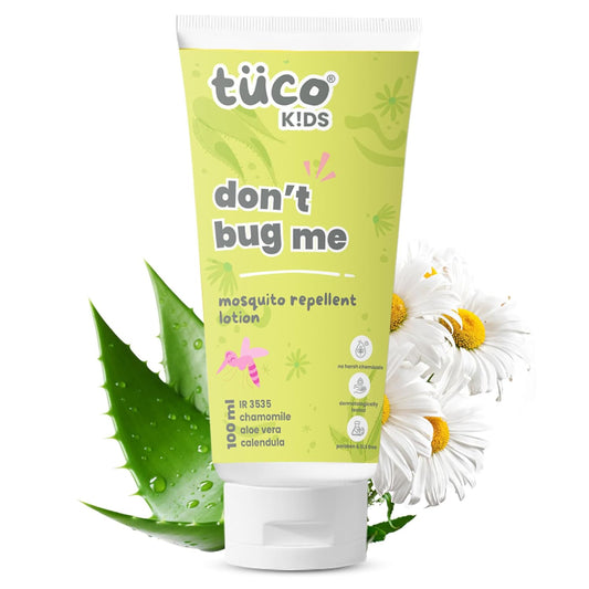 Tüsco Kids mosquito repellent lotion with aloe vera and chamomile on a white background