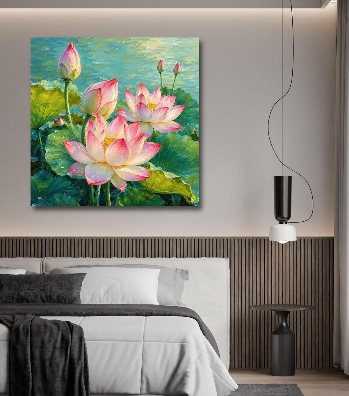Lotus Flower Painting for Wall Vastu (15+ DESIGNS) Framed Lotus Canvas Painting for Living Room, Bedroom | Nature Floral Wall Art with Multiple Design Variations (Multi Lotus, 18x18 Inch, Framed)