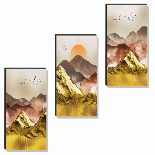 Paintings Abstract mountain for Wall Decoration - Set Of 3, 3d modern art Painting for Living Room Large Size with Frames for Home Decoration, Hotel, Office 30 cm x 51 cm JC-34