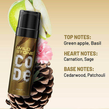 WILD STONE CODE Gold Fresh Scented Body Perfume For Men, 150Ml|No Gas Deodorant|Long Lasting Body Spray