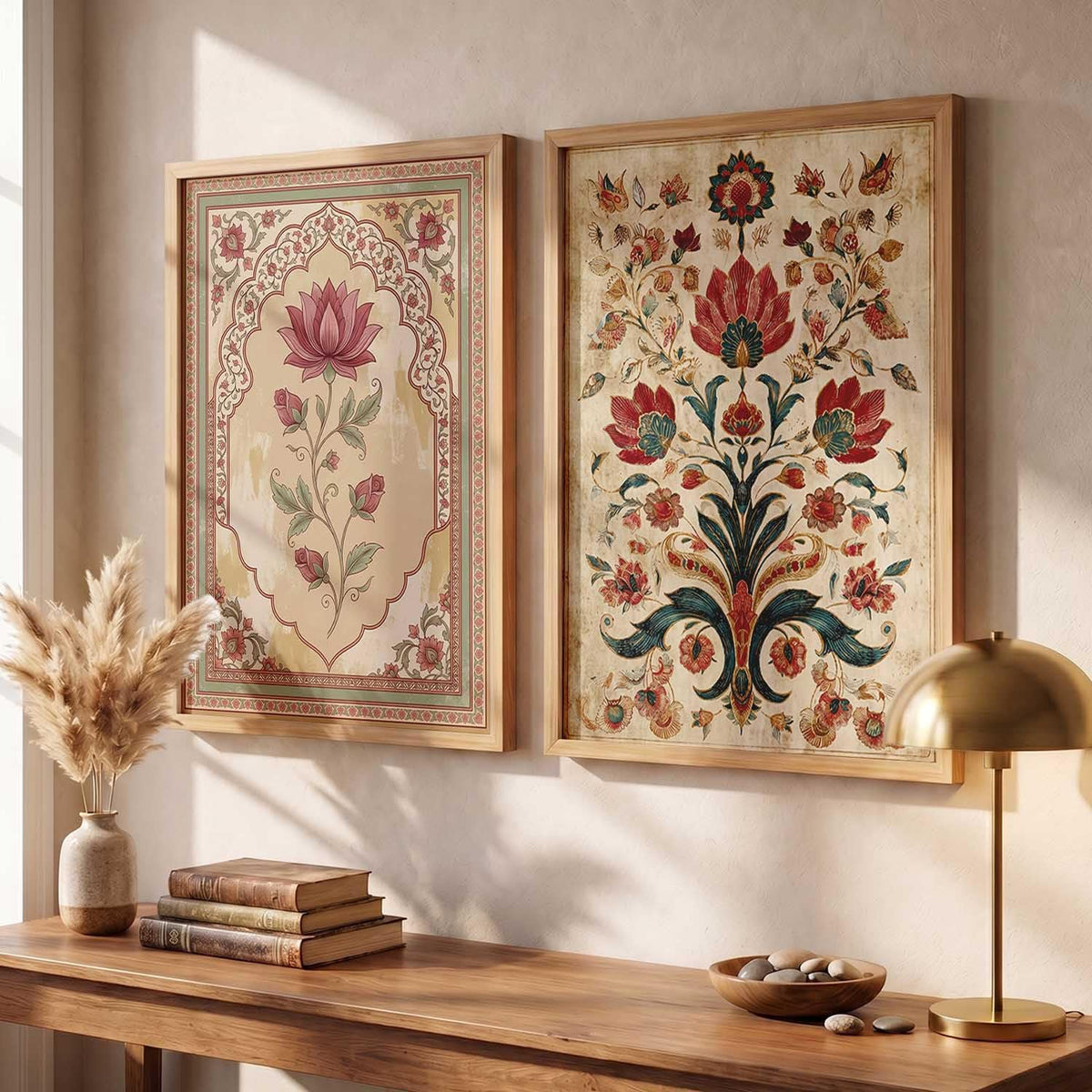 Wall Painting Indian Traditional Madhubani Home Decoration With Frame | For Living Room Bed Room Hotel Wall Decor | Digital Reprint Set of 2 (13X17 inch)