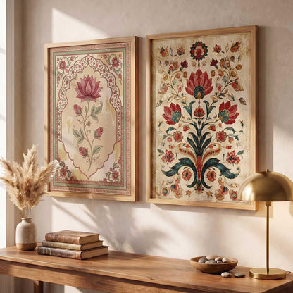 Wall Painting Indian Traditional Madhubani Home Decoration With Frame | For Living Room Bed Room Hotel Wall Decor | Digital Reprint Set of 2 (13X17 inch)