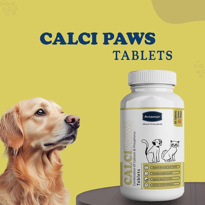 Aniamor CalciPaws Tablet for Dogs and Cats|Calcium Tablets|Pets Supplement|All Life Stage|60 Tablets Bottle