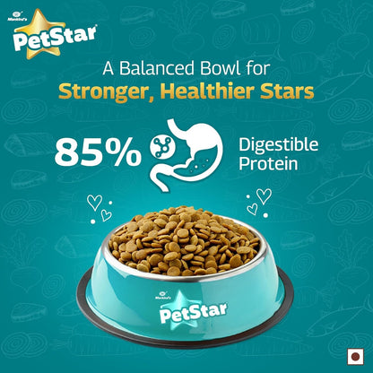Petstar Adult Dry Dog Food 1 kg, Tuna & Rice Formula, High Protein, Easy Digestion, Immunity Support, No Artificial Flavours or Added Sugar