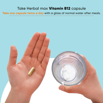 Herbalmax Plant-Based Vitamin B-12 2.2mcg – 60 Veg Capsules | Boost Energy & Metabolism, Supports Healthy Nervous System, Brain Function, Mental Clarity & Focus for Men & Women