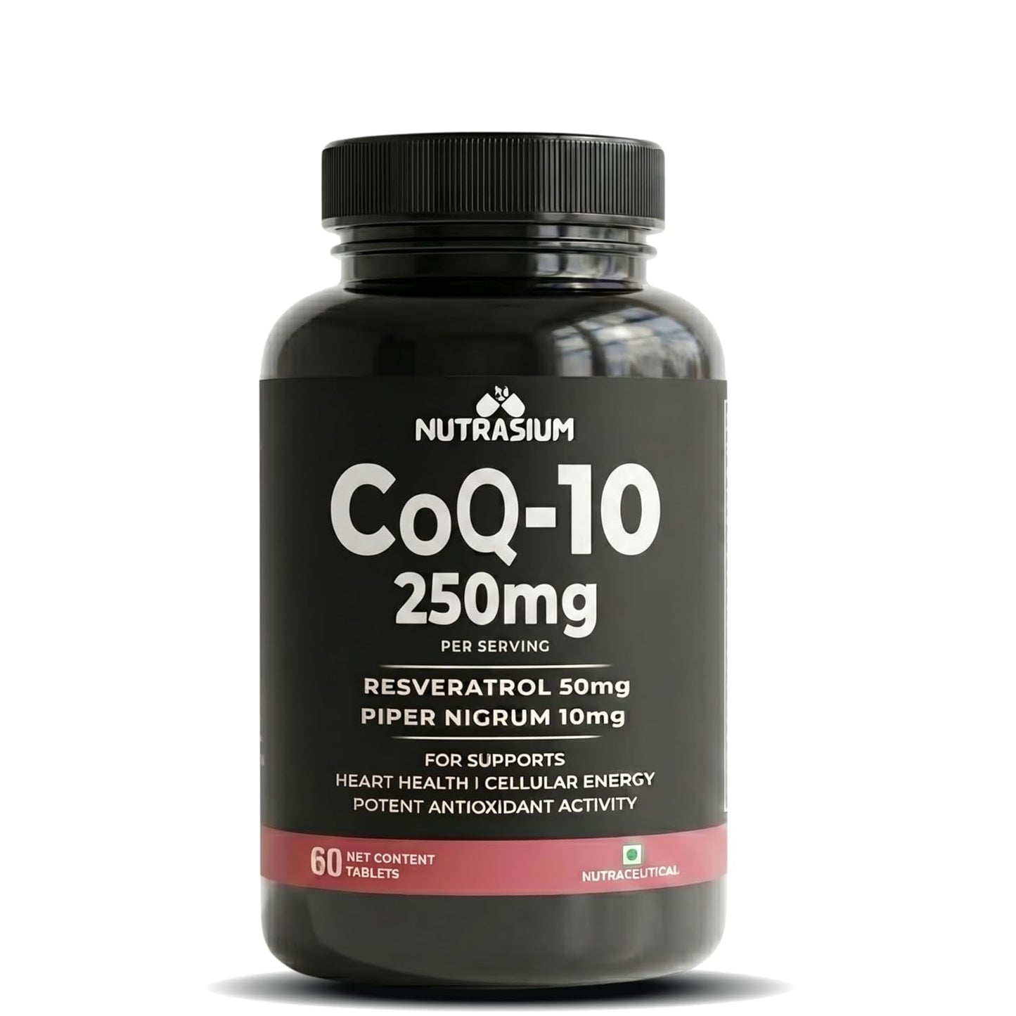 Nutrasium Co Enzyme Q-10 250 mg With Resveratrol | CoQ-10 Supplemets | For Heart & Vascular Health, Cellular Energy Boost, Potent AntiOxidant | 60 Veg Tablets (60 Veg Tablets, Co-Q10)