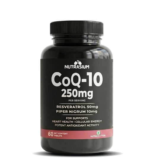 Nutrasium Co Enzyme Q-10 250 mg With Resveratrol | CoQ-10 Supplemets | For Heart & Vascular Health, Cellular Energy Boost, Potent AntiOxidant | 60 Veg Tablets (60 Veg Tablets, Co-Q10)