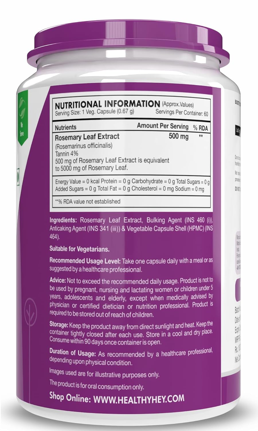 Vitamins or supplements container with purple lid and label