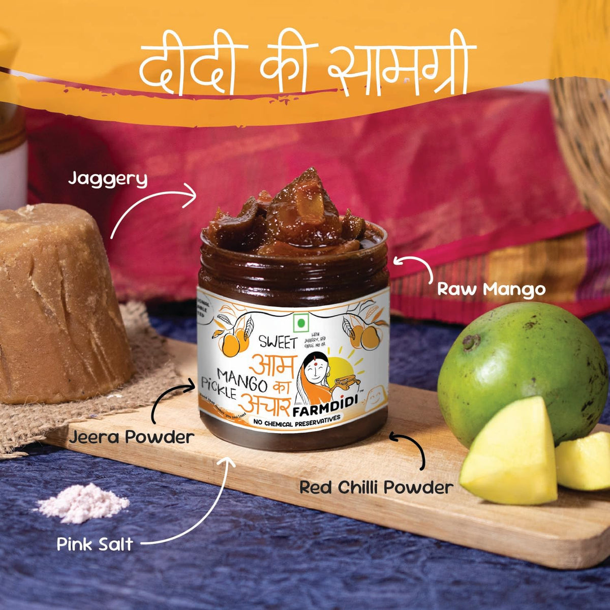 FarmDidi Sweet Mango Pickle with Jaggery  Homemade Aam ka Meetha Achar Oil-Free Traditional Indian Pickle Sweet Mango Achaar No Chemical Preservatives