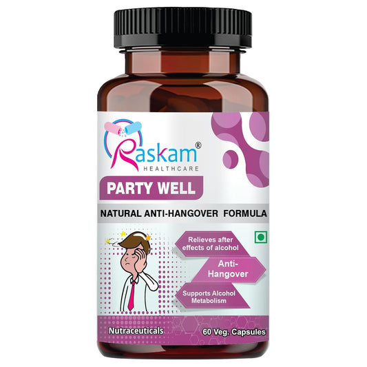 Raskam Party Well supplement bottle on a white background