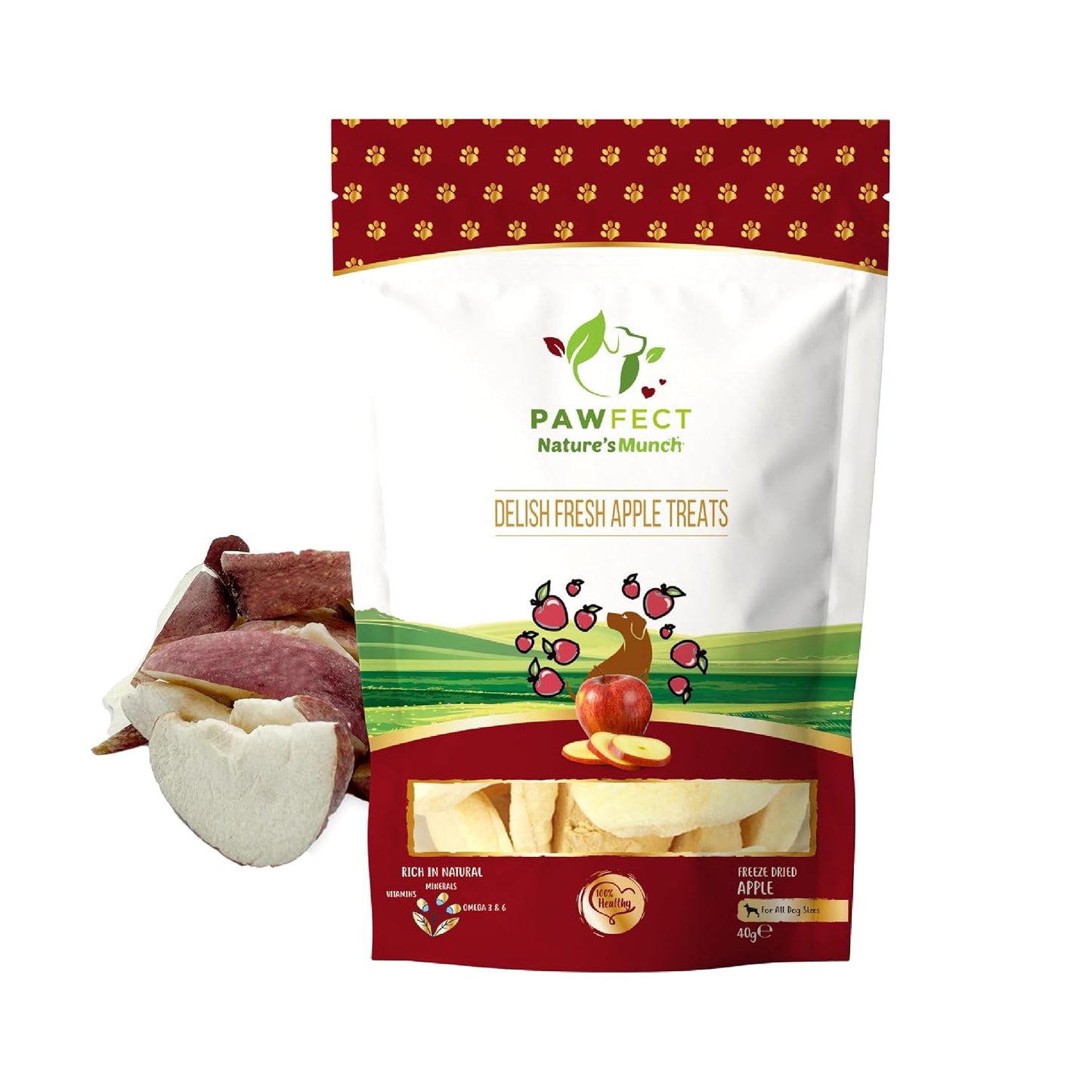 Pawfect Nature's Munch Freeze-Dried Delish Fresh Apple Treats for Dogs | Hypoallergenic Dog Treats, Grain-Free | Healthy Dog Treats (40g)