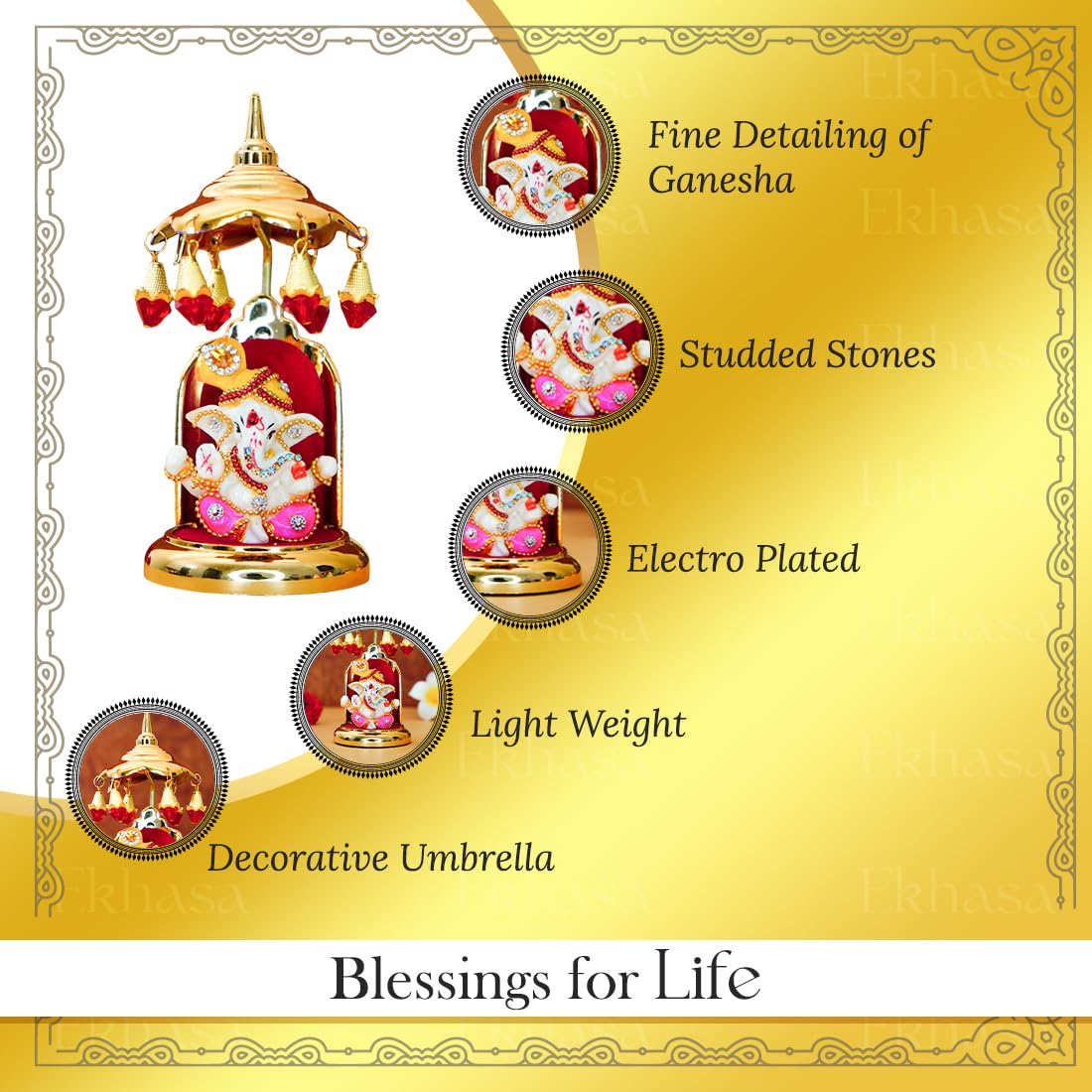 Ganesh Idol for Car Dashboard with Umbrella | Ganpati Idol for Cars | Vinayak Idols for Car Dashboard, Home Decor | Ganapathi for Home | Vinayagar Statue for Office Desk