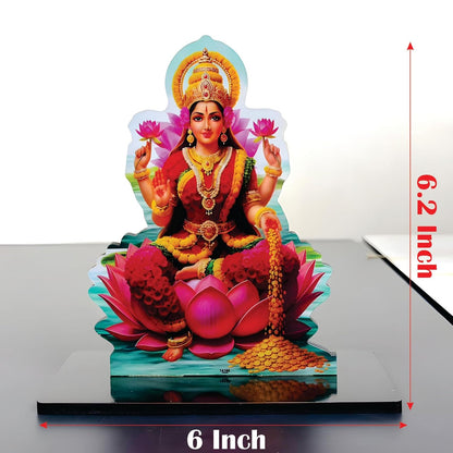 Wooden Goddess Lakshmi Idol | Laxmi Murti Showpiece for Home, Pooja Room, Office Desk, Diwali & Housewarming Gift | Spiritual Decor Statue (6 x 6.2 Inch)