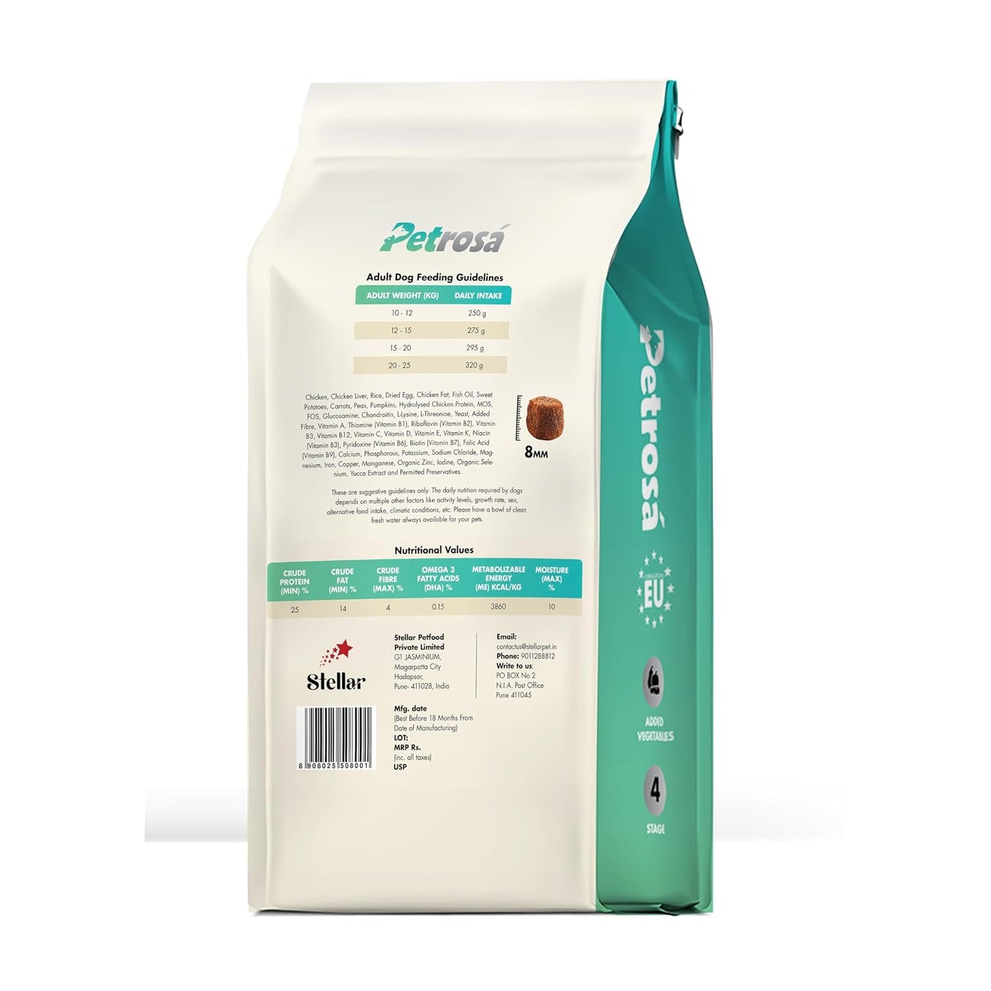Petrosa Medium Breed Adult Dry Dog Food (12 Months & Above), 1 Kg, 28% Protein, DHA & Prebiotics, Joint Health & Digestion