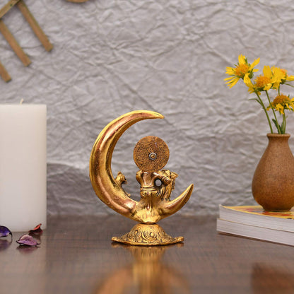 Collectible India Baby Krishna Idol Murti Statue for Home Puja Decor - Gold Plated Krishna Idols on Moon Showpiece Decorative Gifts Set (Set of 1)