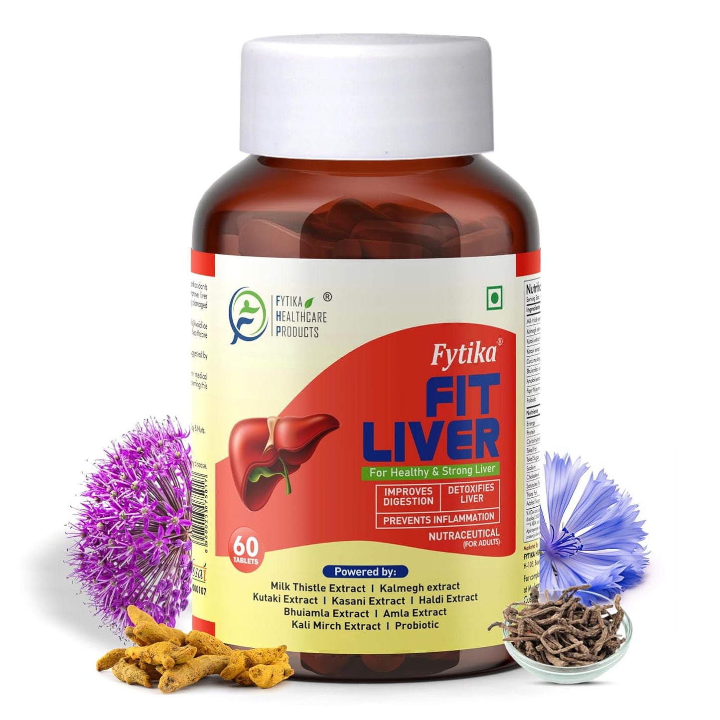 Fytika Fit Liver supplement bottle with herbs on a white background