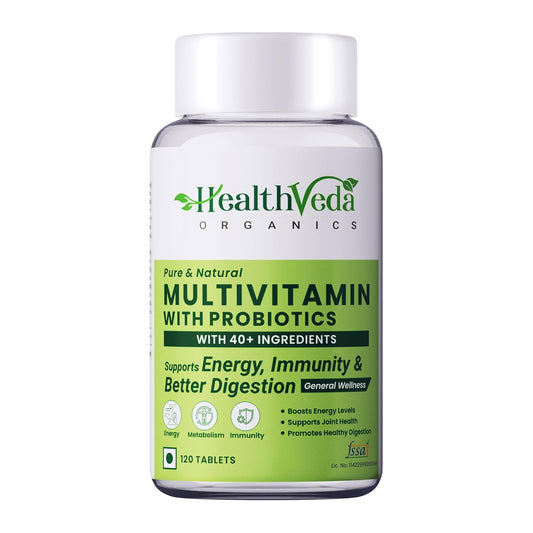 Zephivo Health Veda Organics Multivitamin With Probiotics - 45 Ingredients Supplement For Men And Women | Vitamin C, D, E, B3, B5, B12, Zinc, Magnesium, Giloy & Biotin | Essential Vitamins & Minerals Blend - 120 Veg Tablets