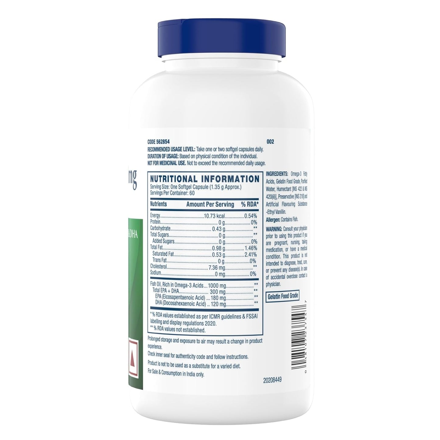 Zephivo GNC 1000 Mg Omega 3 Fish Oil for Men & Women | 60 Softgels | Omega 3 with 180 mg EPA & 120 mg DHA | Promotes Joint Health | Improves Focus & Memory | Protects Vision | Supports Healthy Cholesterol