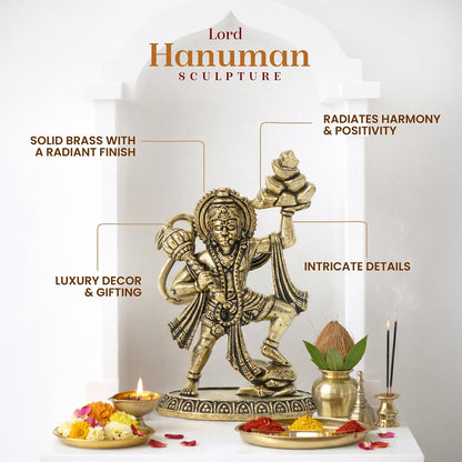 Brass Hanuman Ji Idol | Handcrafted Hanuman Murti for Pooja Room | Home Temple & Festival Gift (Design04: L5 x W3 x H7.5 cm)