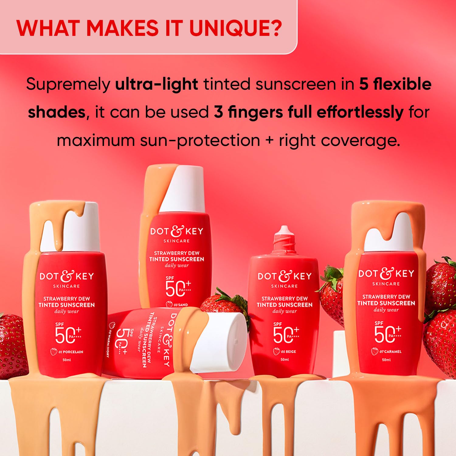 Zephivo Dot & Key Strawberry Dew Tinted Sunscreen SPF 50+ Pa++++ - 01 Porcelain | Protection Against UA/UB | Broad Spectrum, Water & Sweat resistant | For All Skin Types | 50ml
