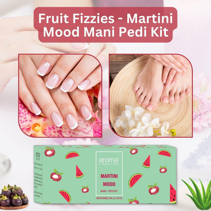 Aroma Treasures Martini Mood Mani-Pedi Kit | Watermelon & Litchi | Hydrating Spa Kit for Soft, Supple Hands & Feet | 6-Step Manicure Pedicure Kit with Bath Fizz, Scrub, Body Butter & Masque