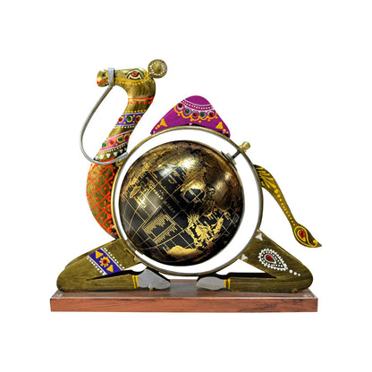 Home and Office Decorative Globe Metal Rajasthani Camel Table Top Showpiece Globe, Home House Decoration items, Decor and Gift for Living Room, Showcase, Office Desk, Interior, B'day Gift