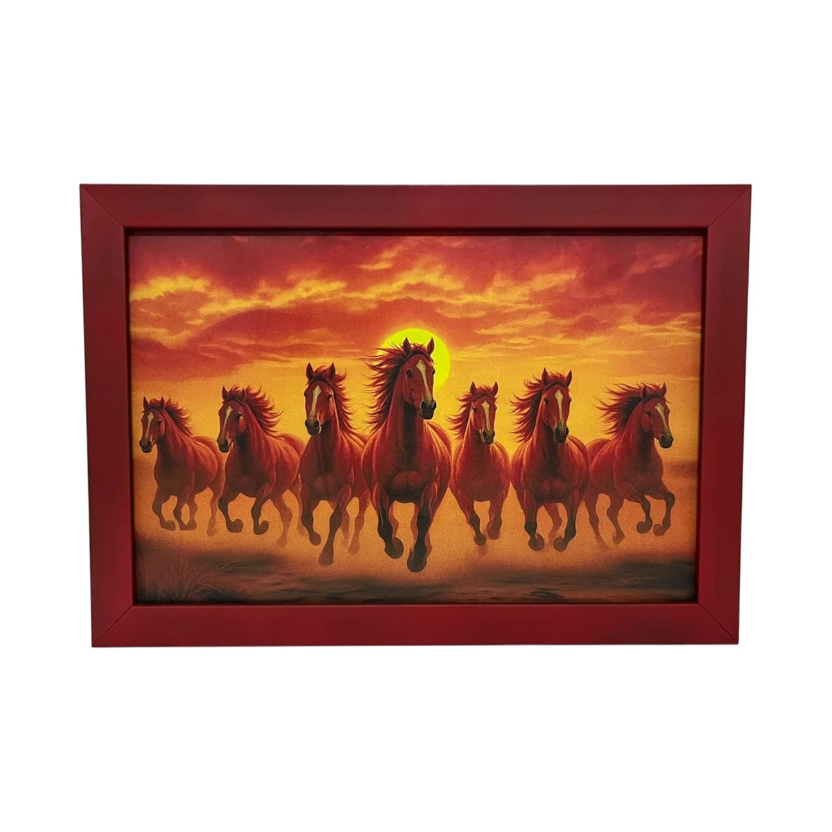 Seven Red Horse Painting With Frame | Natural Paintings for Living Room | Size 33 x 23 cm | Wall Scenery for Bedroom, Office, Home Decor | Pack Of 1