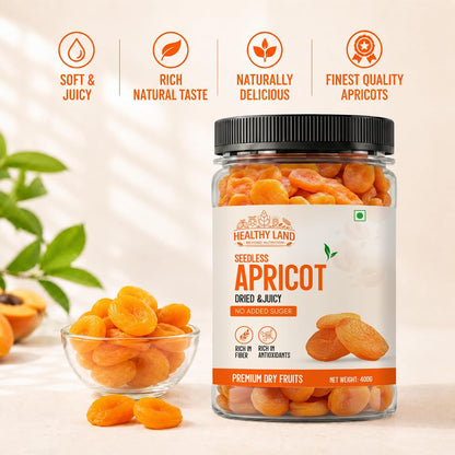 Healthy Land Dried Apricots | Premium Seedless Apricot Dry Fruits | Soft & Juicy Khubani | No Added Sugar | Rich in Fiber & Antioxidants | Healthy Snacks Dry Fruits for Kids & Adults (200G, Apricots)