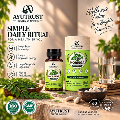 AYUTRUST Moringa Capsules I 400 mg Pure Moringa Leaf Extract | Natural Supplement | Supports Immunity, Energy & Digestion| 60 Capsules |