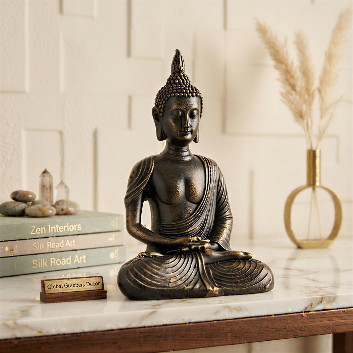New Sitting Meditating Buddha Statue showpiece Idol Home Decor Items for Living Room and Gifts (Antique Golden)