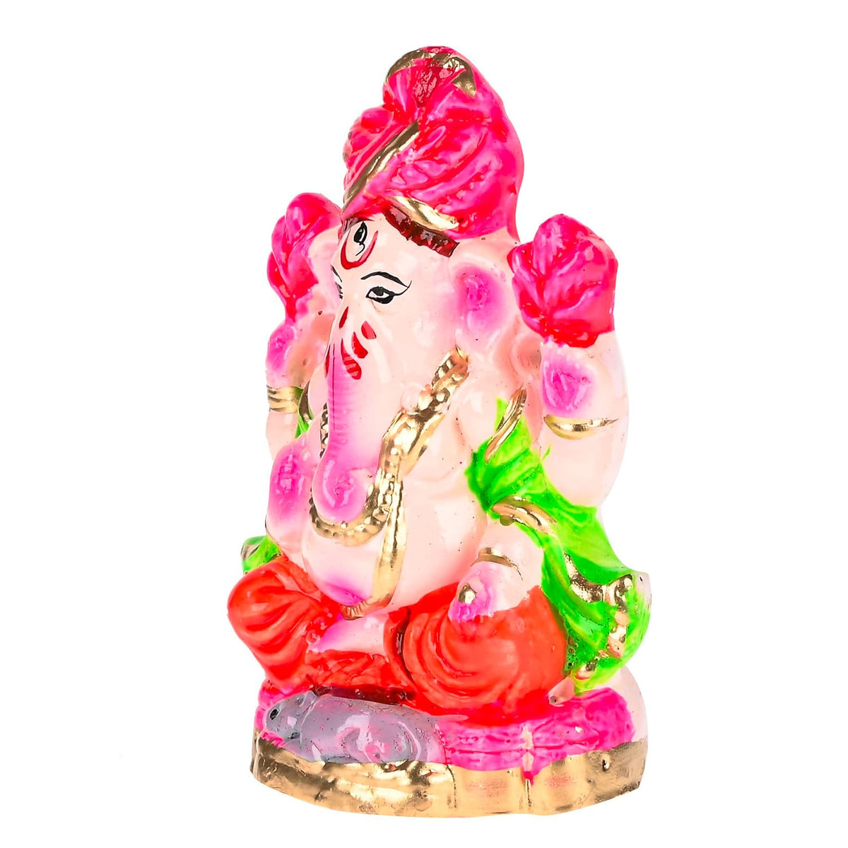 Mitti Ganesh Idol | Eco-Friendly Mud/Clay 4 Bhuja Colorful Ganesh Murti | Ganpati Figurine for Visarjan | Biodegradable Ganesha Statue | Ganesh Chaturthi(4x3 Inches) (Regular Quality)
