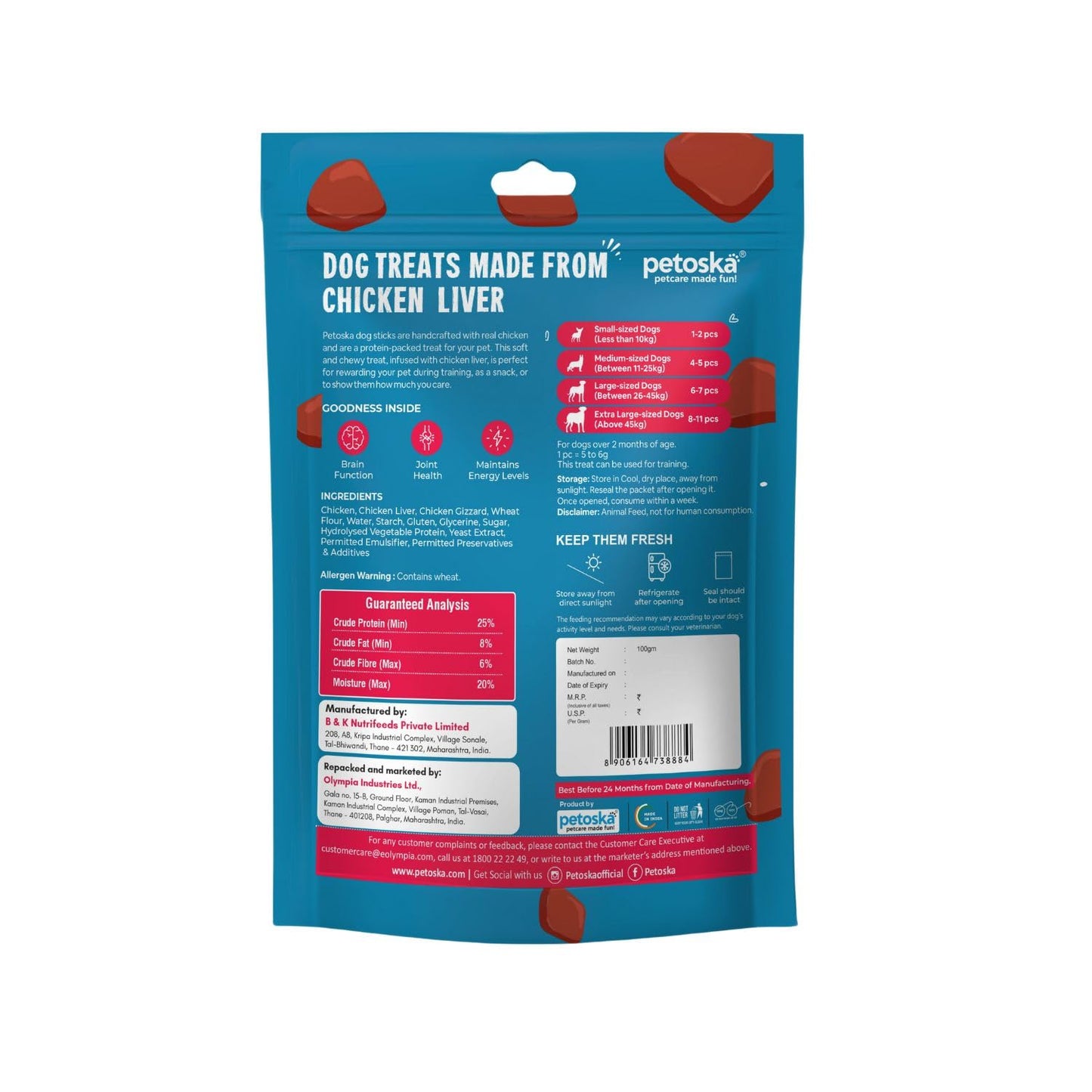 Petoska Chicken Liver Jerky Dog Treats – 100 g High‑Protein Natural Chewy Sticks for Puppies & Adult Dogs
